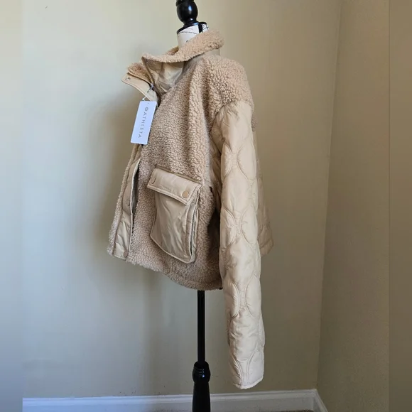 Athleta Fleece Hybrid Jacket Womens XL Tan Cropped - Picture 5 of 12